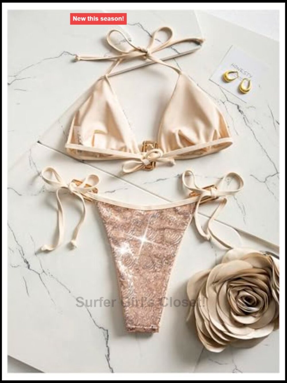 Women's 2 Piece Halter Bikini Set with Metal Ring Sequins High Cut - Picture 6 of 6